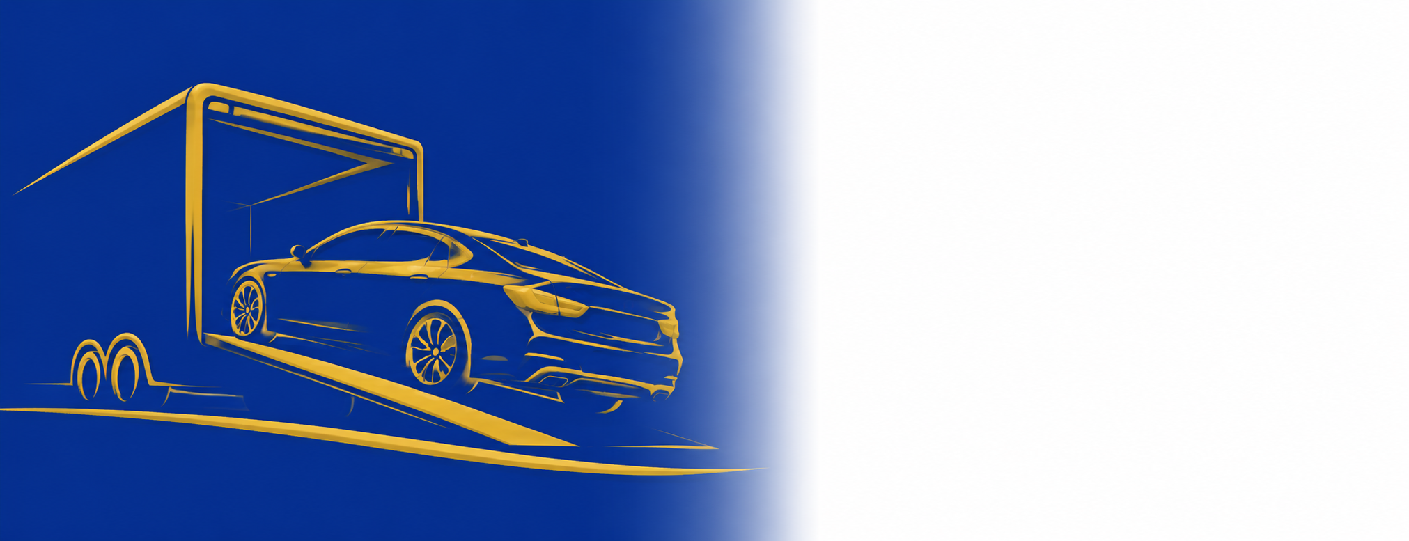 Gold vehicle transporter illustration on MotorMova blue background